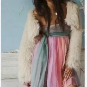 new FREE PEOPLE chiffon overlay in rainbows mini dress